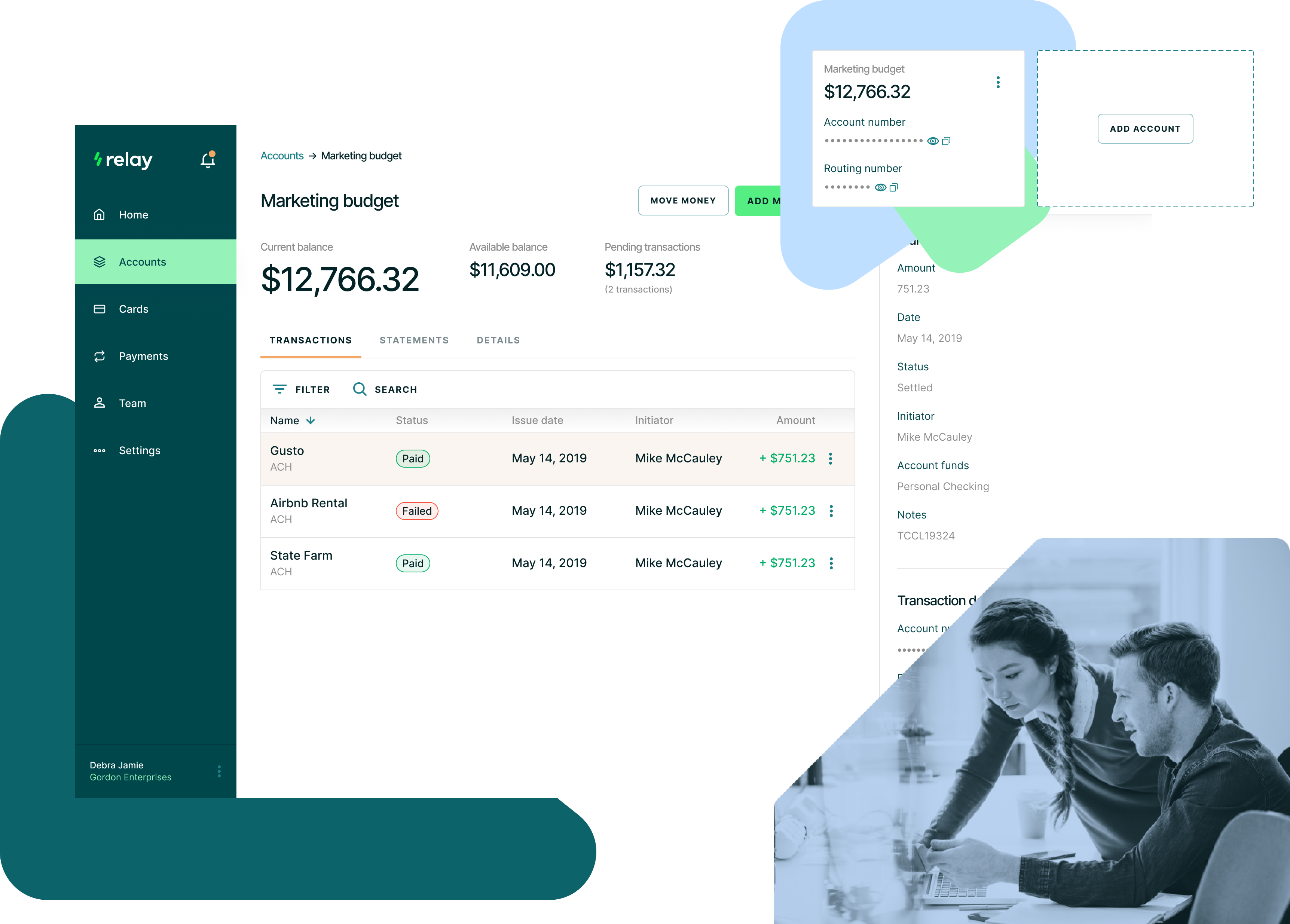 Dashboard of Relay Financial